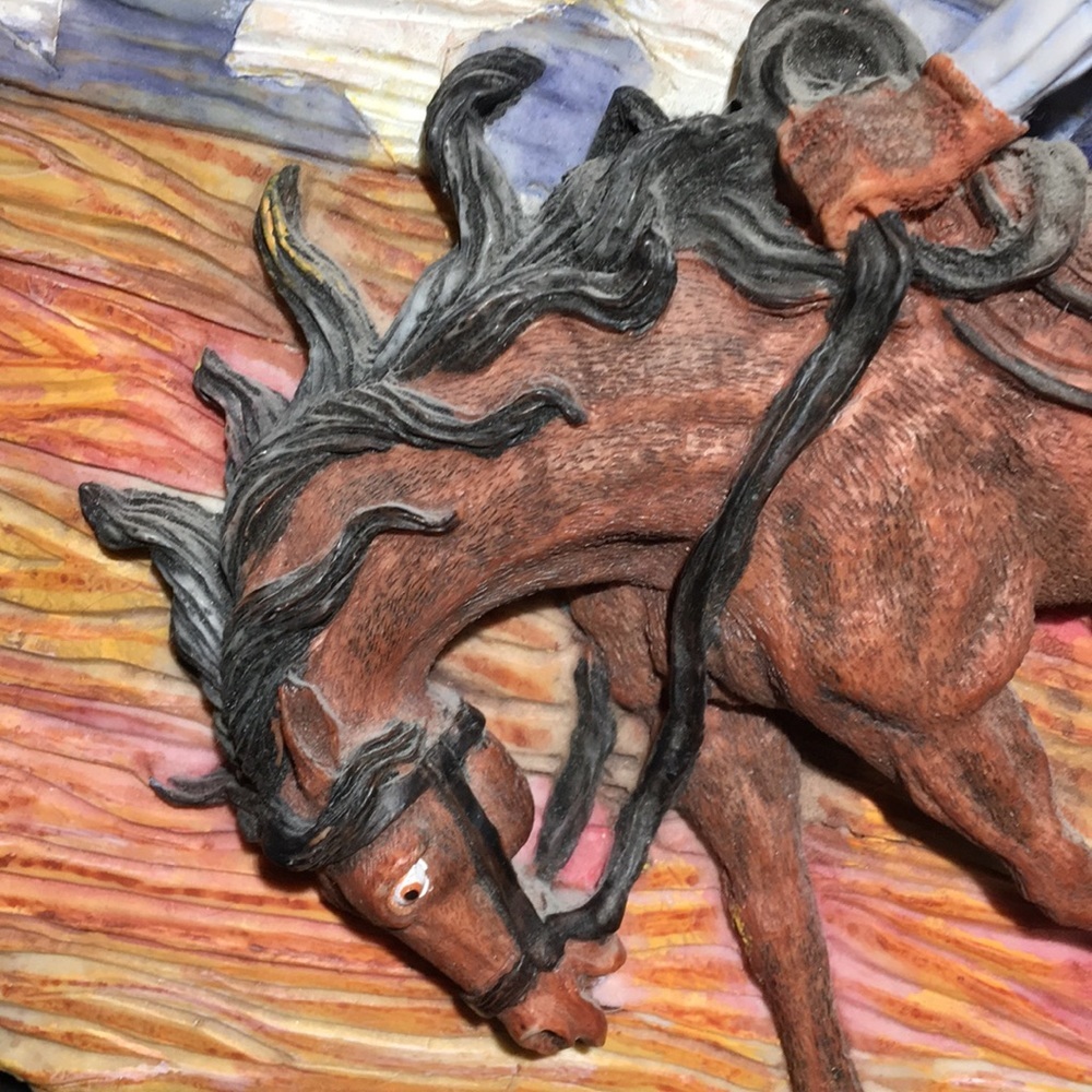 Cowboy Riding Bucking Bronco 3D Plaque - Picture 2 of 9